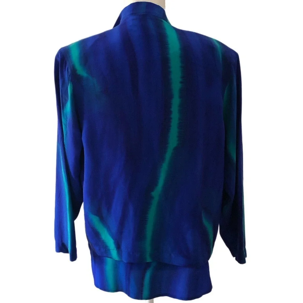 VINTAGE Aliki Yamani Creations Sz S 2 Piece Blouse Tank Cami Set Blue Green Silk